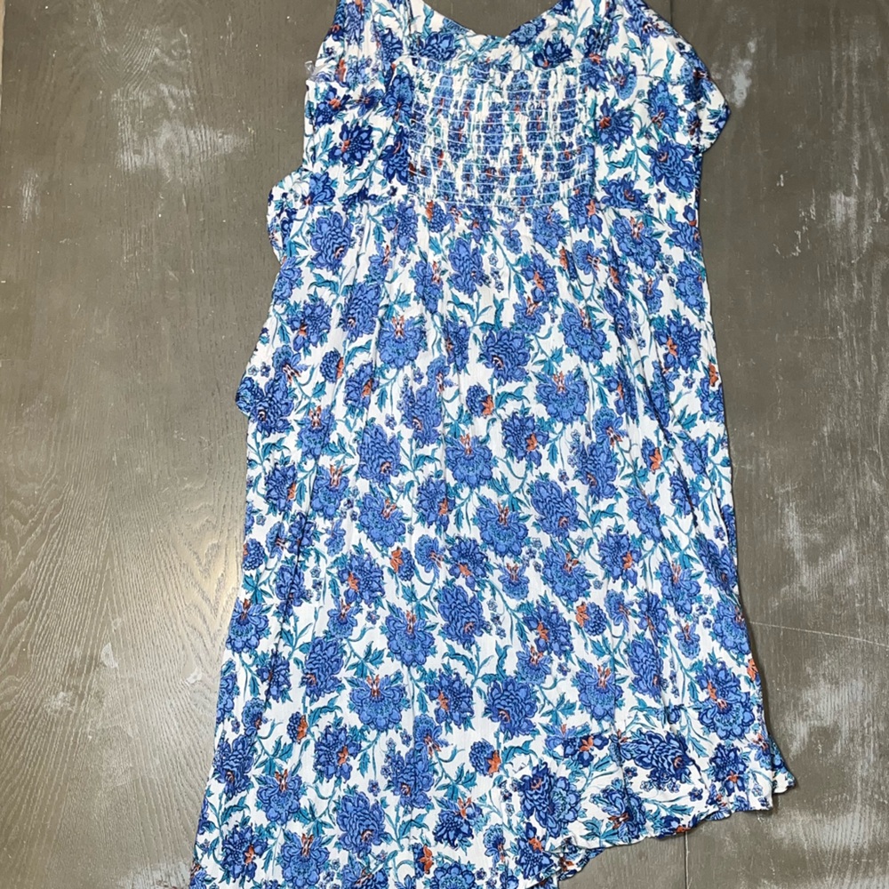 Angie White Blue Floral Sundress Asymmetrical Ruffled Ladies Medium NWT - Picture 6 of 8